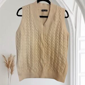 SHEIN Cream Cable Knit V-Neck Sweater Vest
